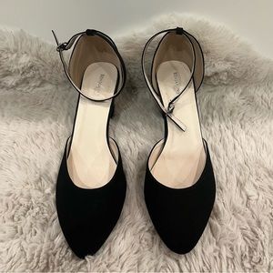 Almond toe black block heels